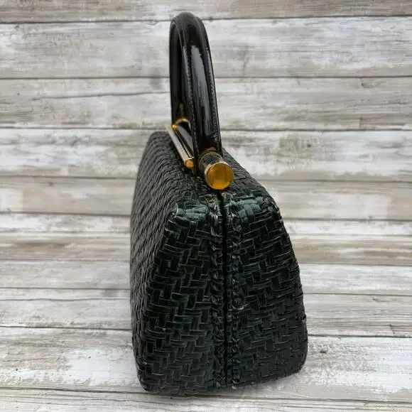 VTG Rodo Lacquered Wicker Basket Box Purse Green Framed Retro 50s 60s Italian - Picture 4 of 15